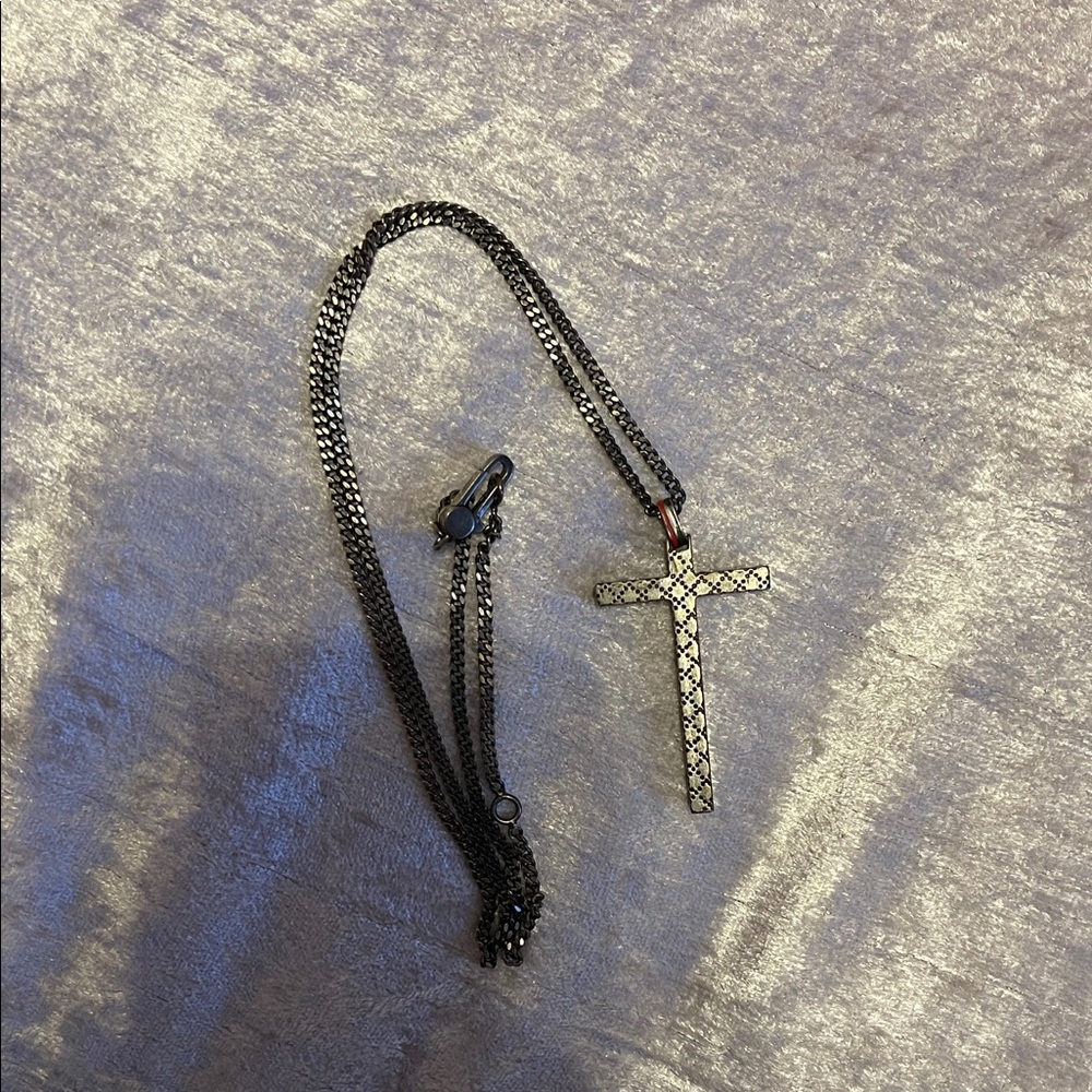 Authentic Gucci sterling silver enamel diamanté cross pendant necklace